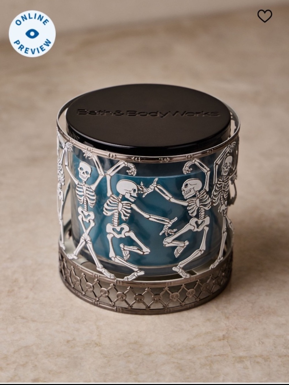 “Glow-in-the-Dark Dancing Skelton” by B&BW, Fall ‘26, 3-Wick Candle Holder, NWT